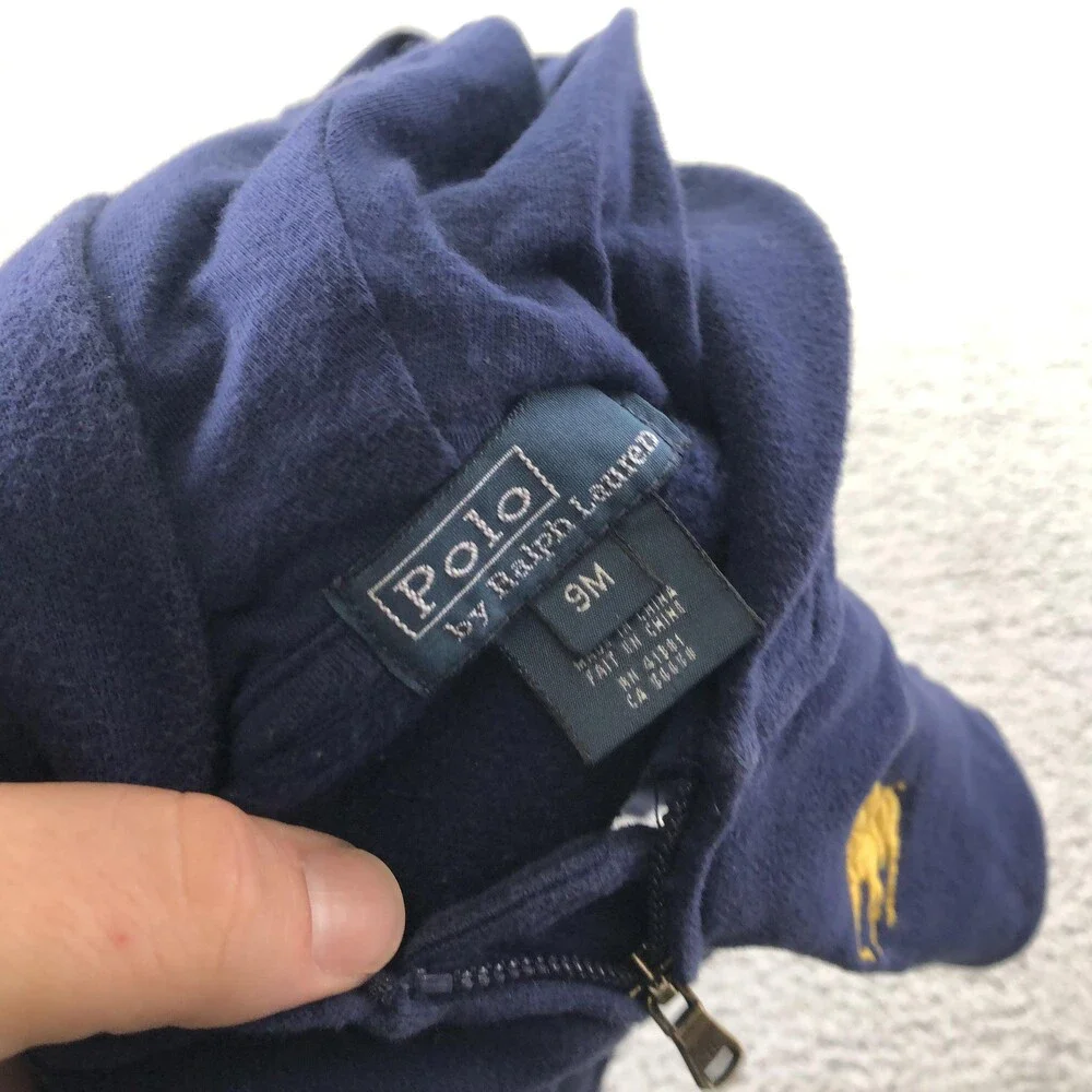 Polo Ralph Lauren Jacket Infant 9M Blue Hooded Fleece Track Zip Logo Striped